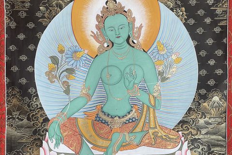 编号188-657272：黑金唐卡-绿度母（70*50CM左右）