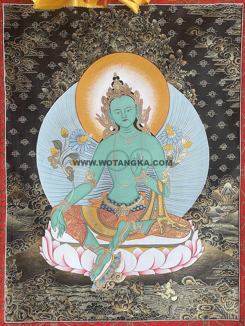 编号188-657272:黑金唐卡-绿度母(70*50CM左右)