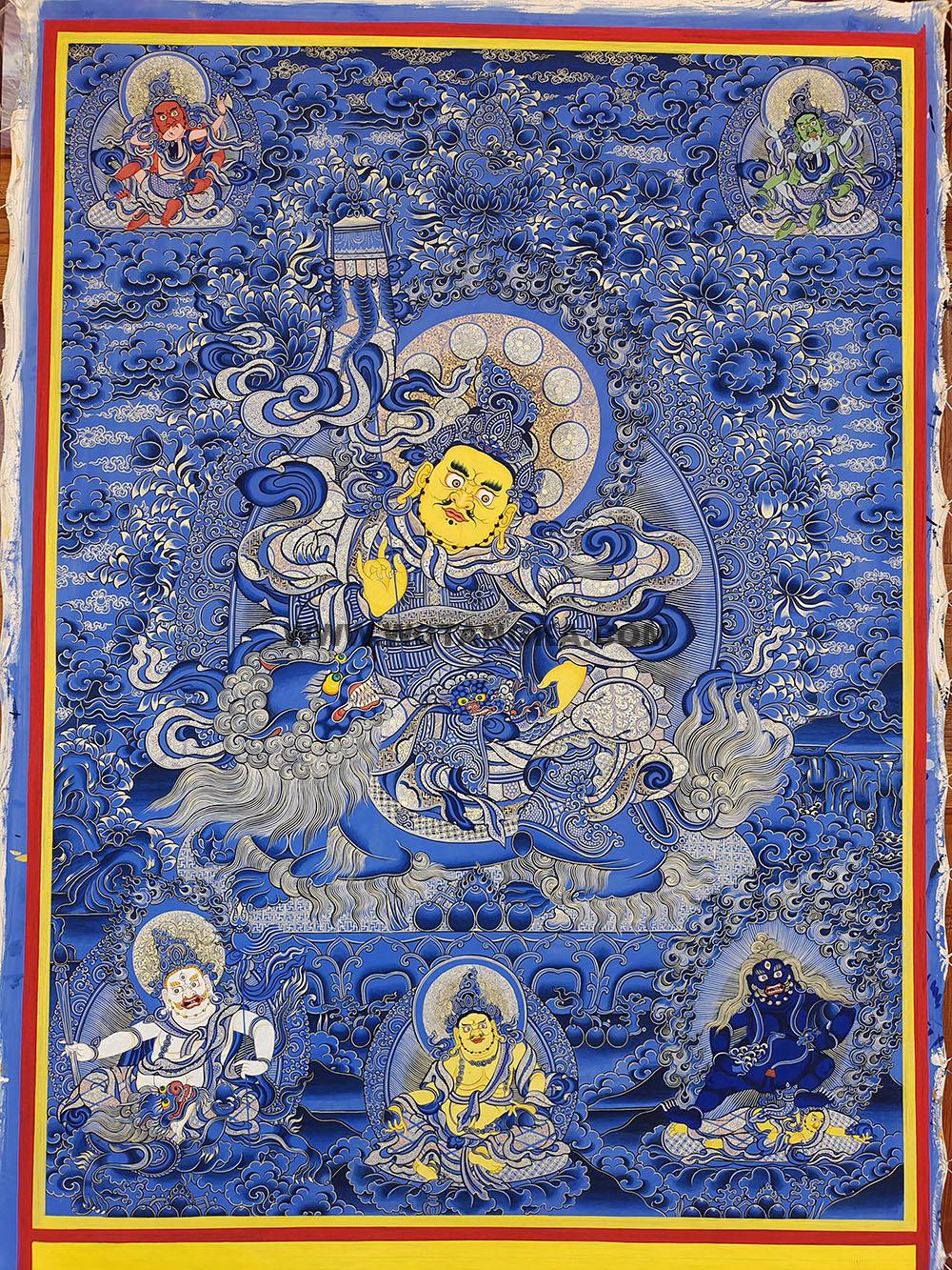热贡-扎巴·画院：蓝金唐卡-财宝天王·五方财神（100*70CM左右）