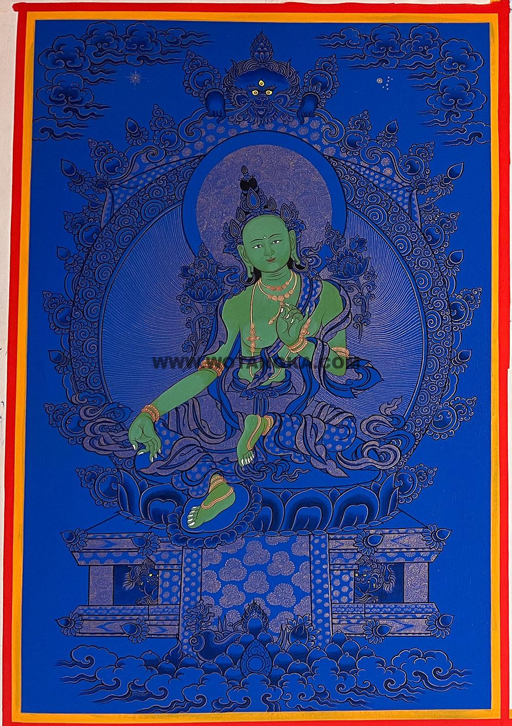 热贡-扎巴·画院:蓝金唐卡-绿度母(70*45CM左右)