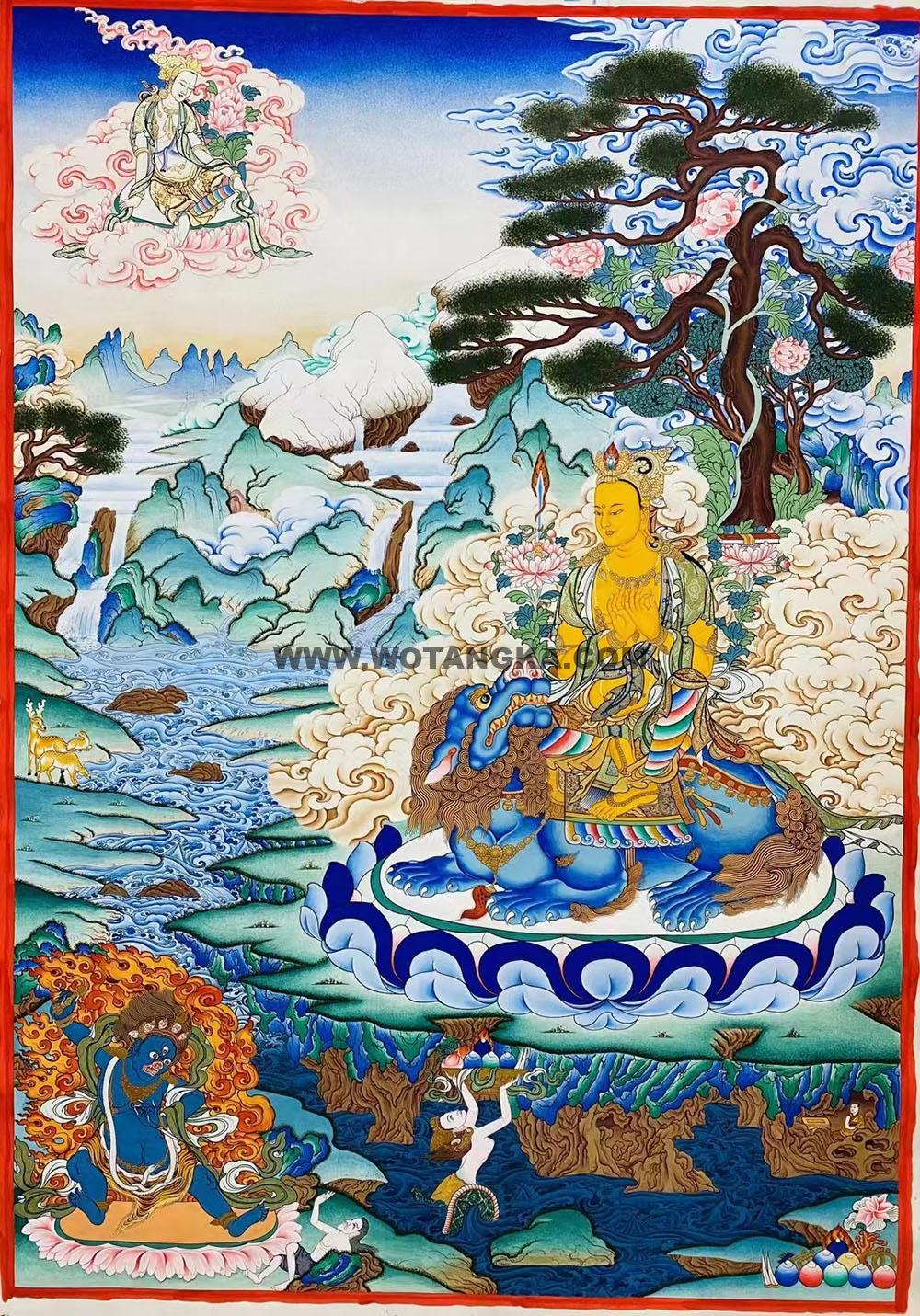 热贡-东智加·画院：彩绘唐卡-文殊菩萨·三怙主（100*70CM左右）