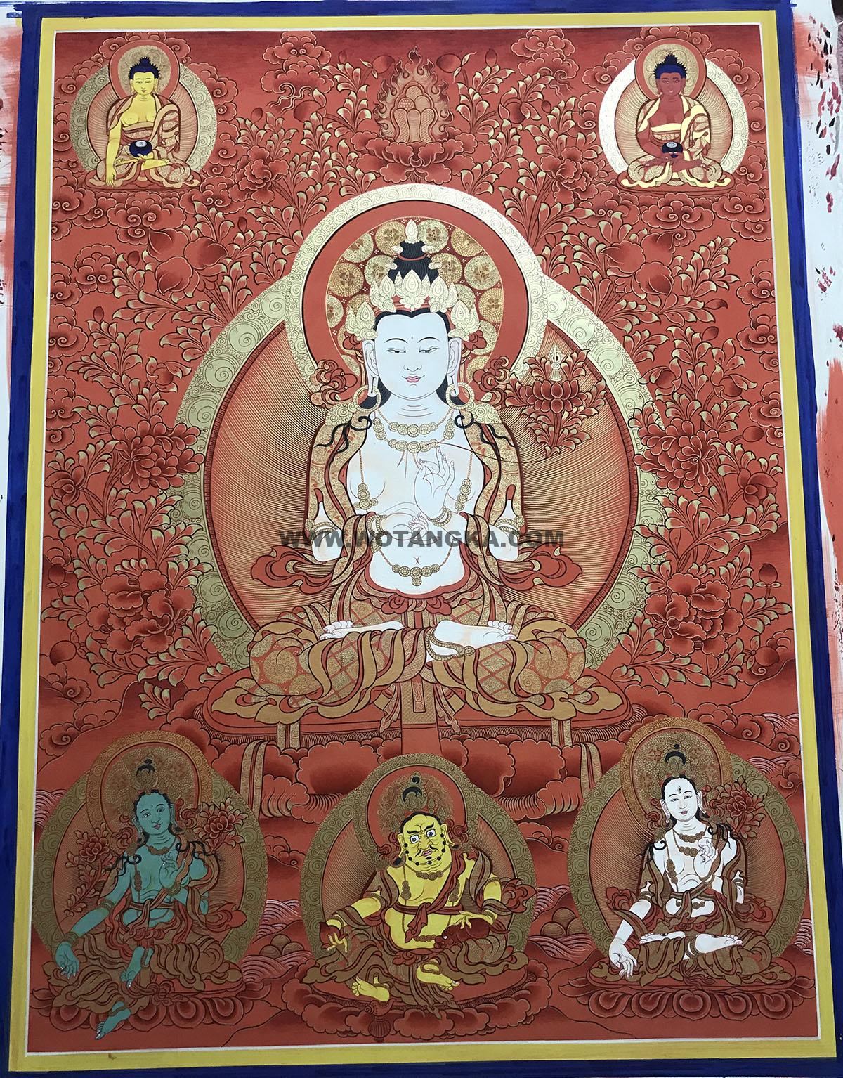 |已结缘·可定制|唐卡寄卖编号:JM·188-818685-大势至菩萨度母平安图(红唐)