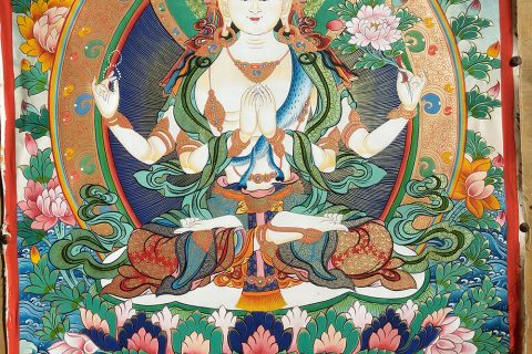 ｜已结缘·可定制｜唐卡寄卖编号：JM·188-827500-水莲四臂观音吉祥图（彩唐）