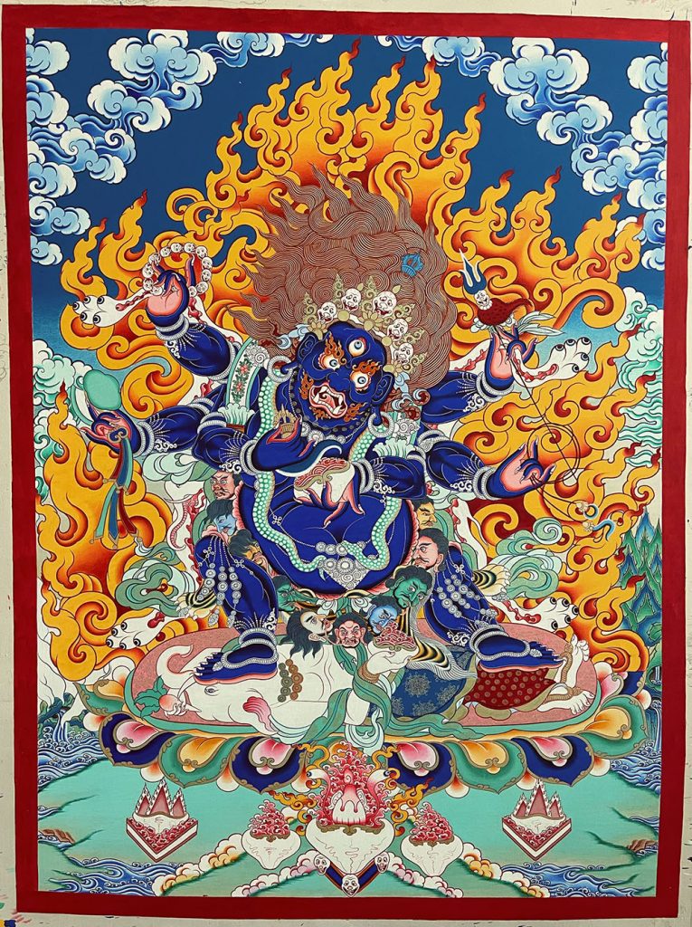 ｜已结缘·可定制｜唐卡寄卖编号：JM·188-829127-六臂大黑天降魔图（彩唐）