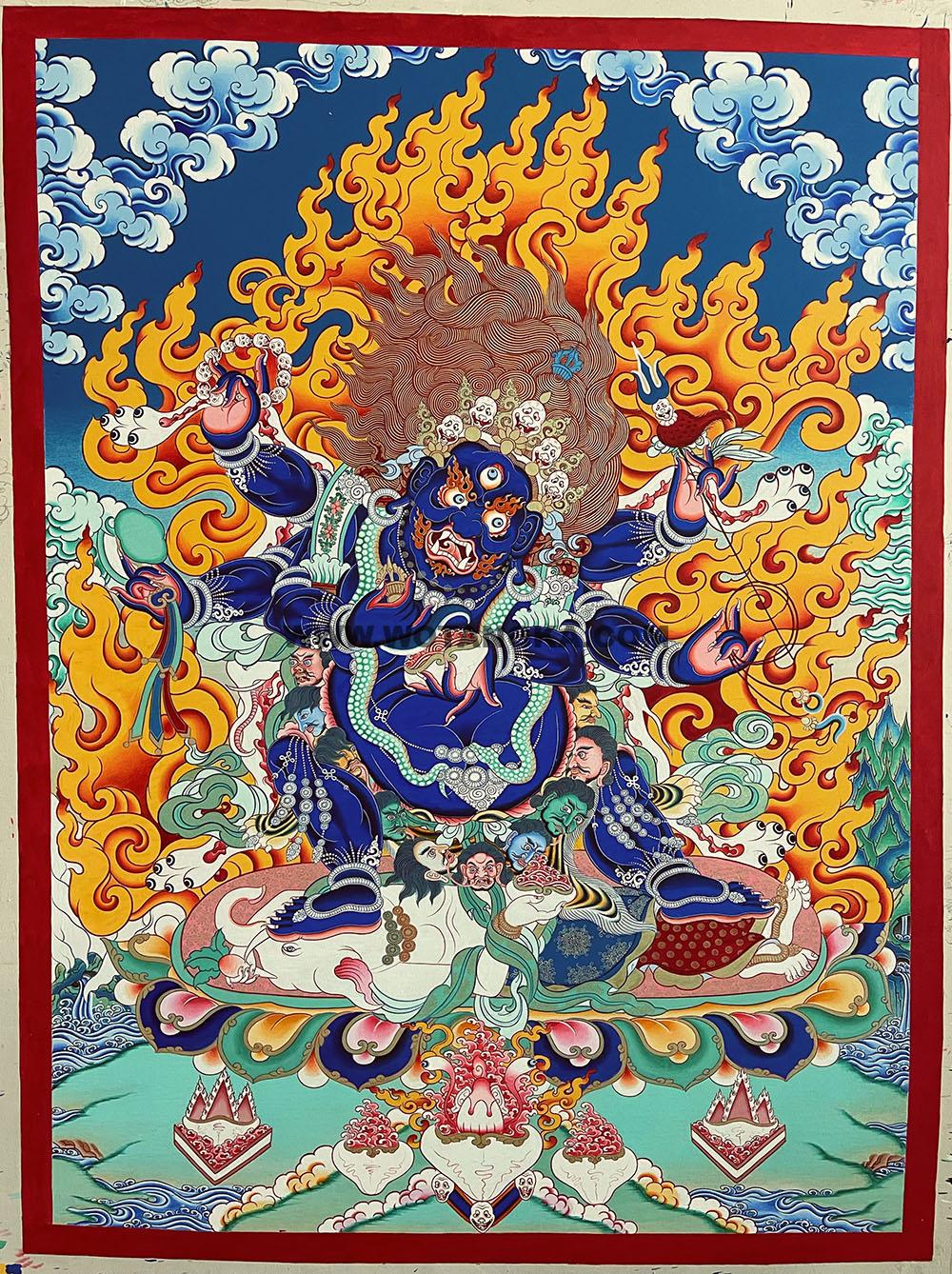 |已结缘·可定制|唐卡寄卖编号:JM·188-829127-六臂大黑天降魔图(彩唐)