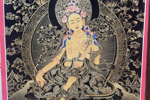编号188-842604：黑金唐卡-绿度母（70*50CM左右）