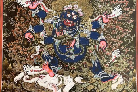 编号188-842767：黑金唐卡-六臂玛哈嘎拉（75*55CM左右）