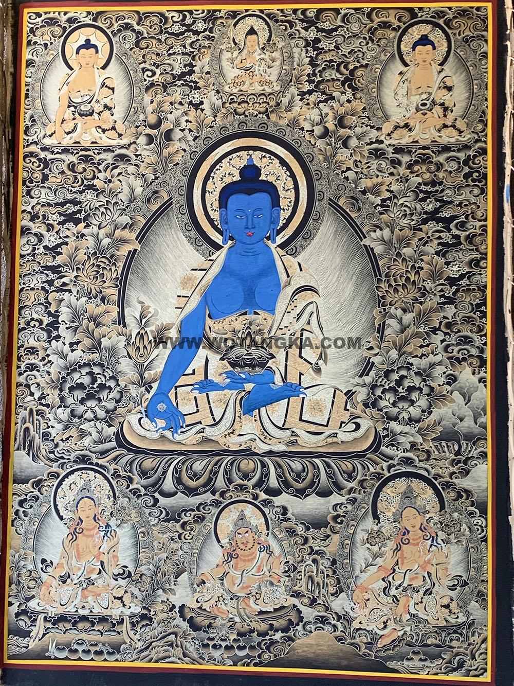 |已结缘·可定制|唐卡寄卖编号:JM·188-853982-药师光如来金净土(黑唐)