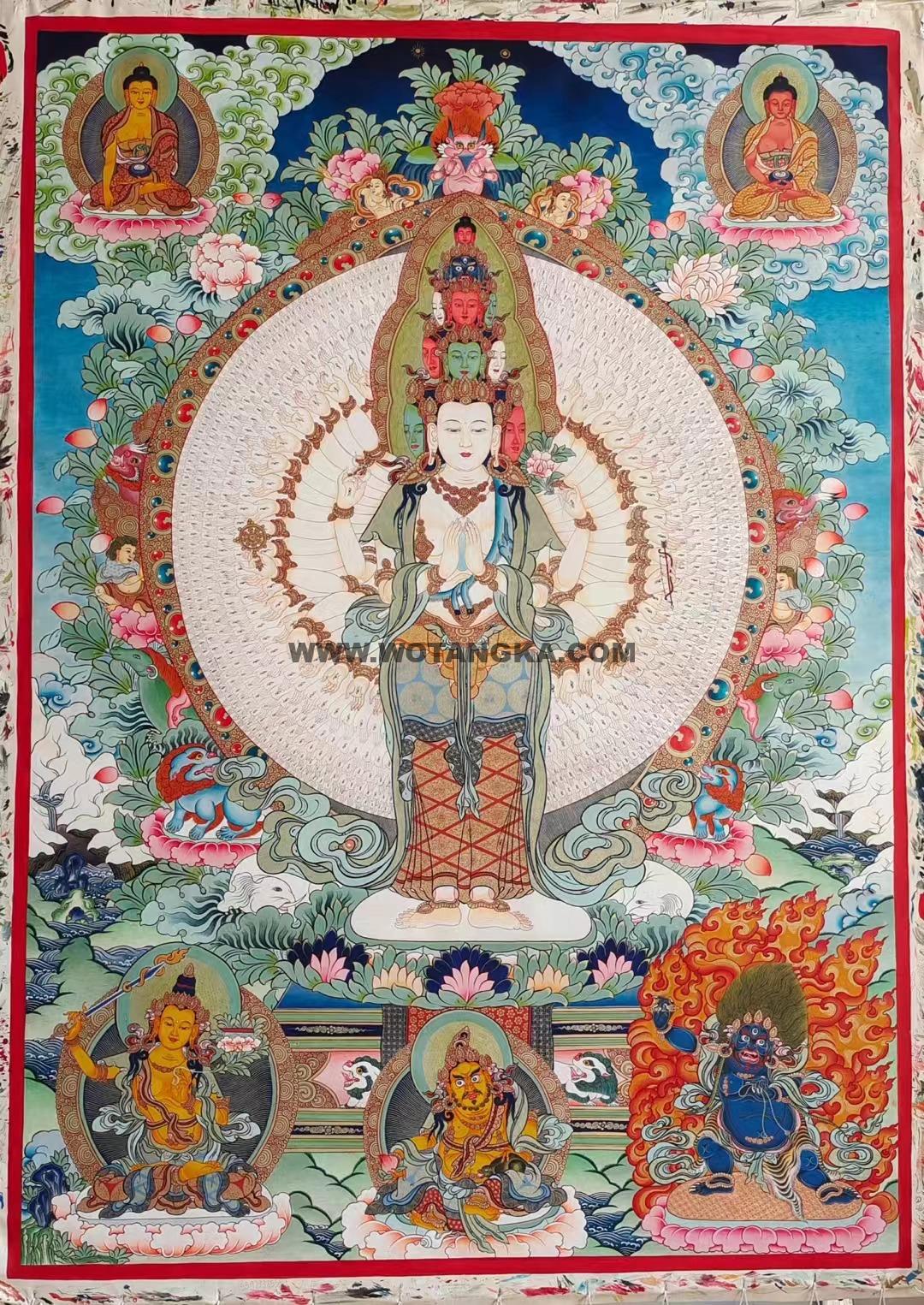 热贡-东智加·画院:彩绘唐卡-千手观音·三怙主(110*80CM左右)