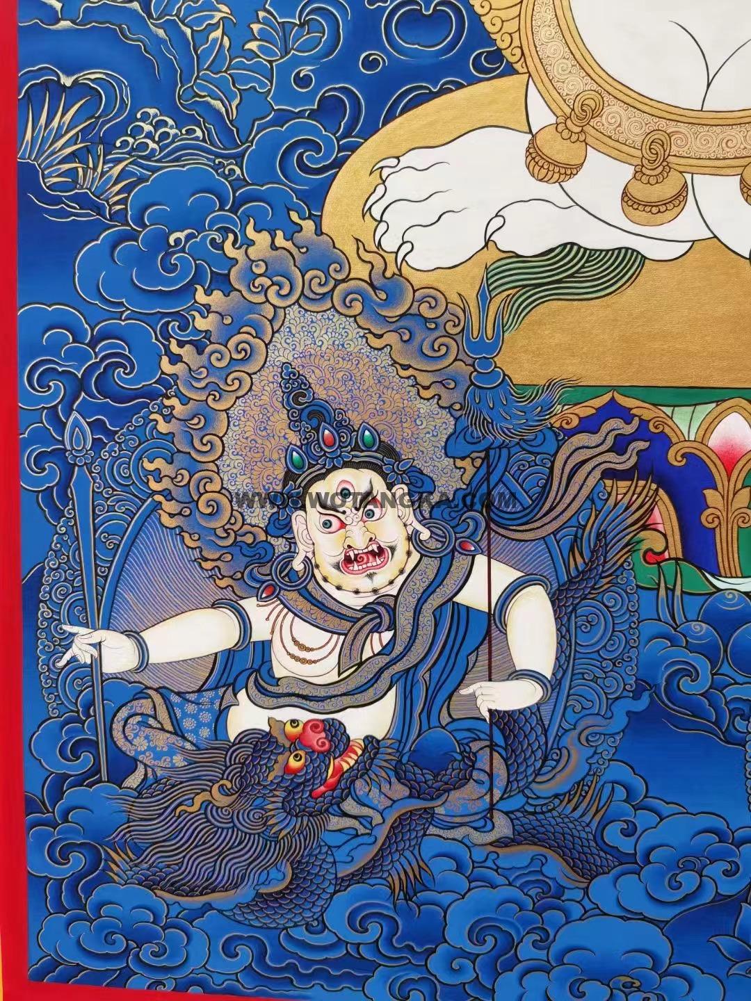 热贡-东智加·画院：蓝金唐卡-财宝天王·五方财神（80*60CM左右）