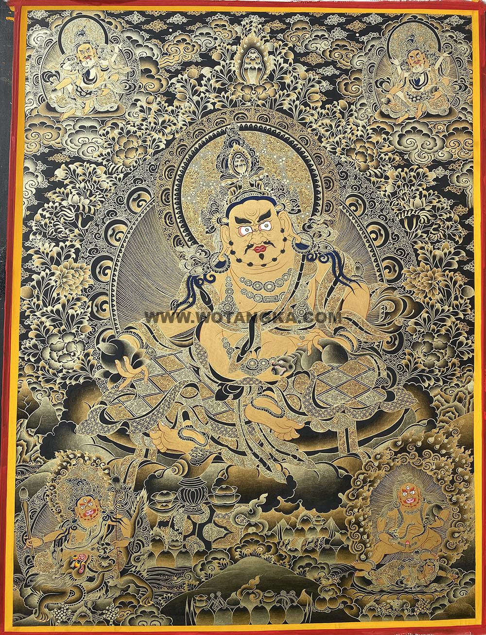 热贡-东智加·画院：黑金唐卡-五方财神（100*70CM左右）