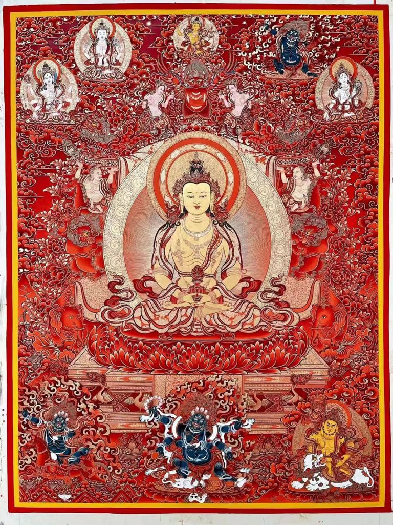 编号188-977141：红金唐卡-长寿佛（100*70CM左右）