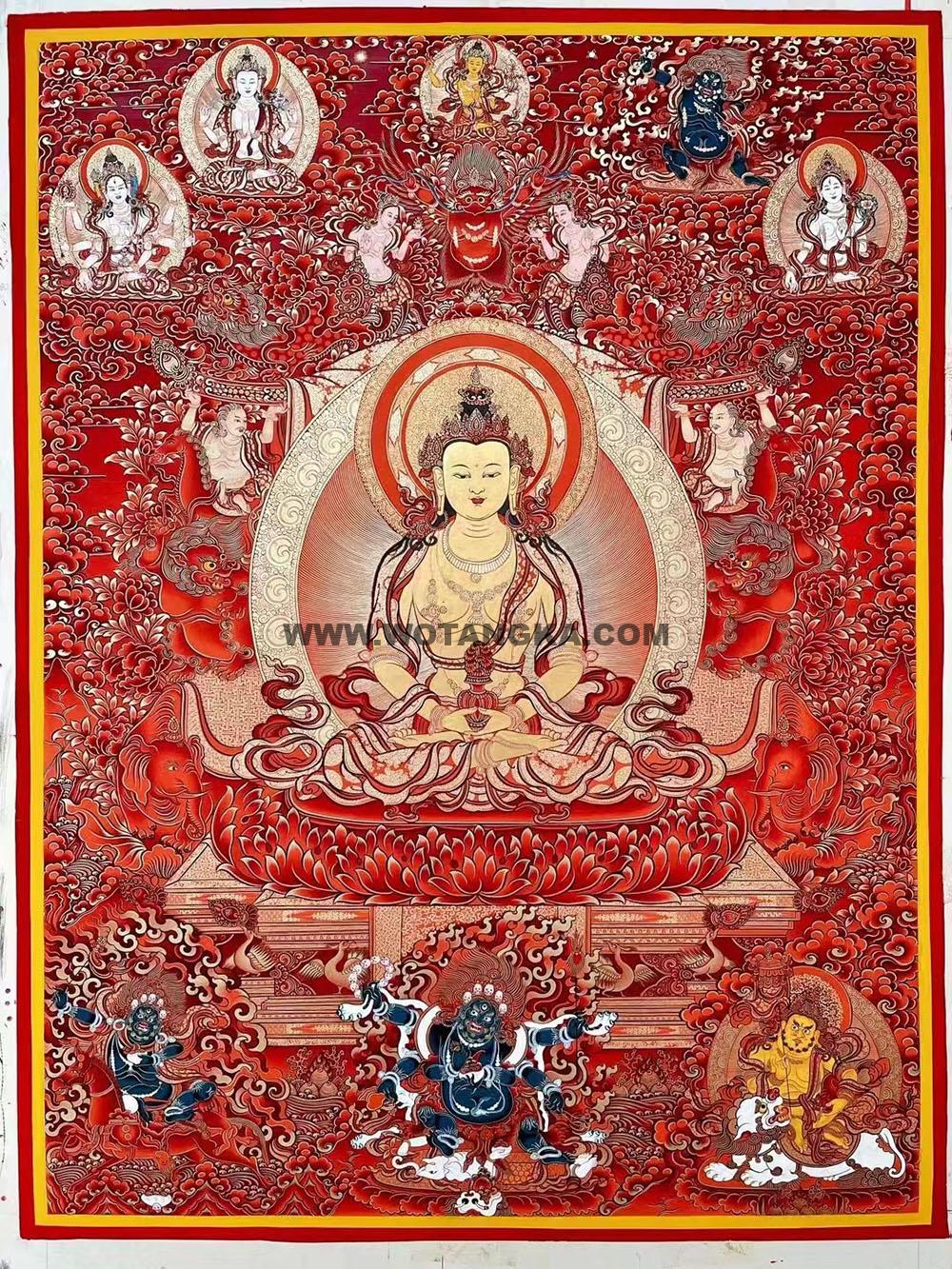 |已结缘·可定制|唐卡寄卖编号:JM·188-977141-大红喜长寿极乐净土(红唐)