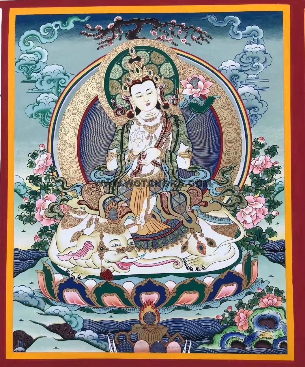 |已结缘·可定制|唐卡寄卖编号:JM·188-983235-普贤白象静息烟波图(彩唐)