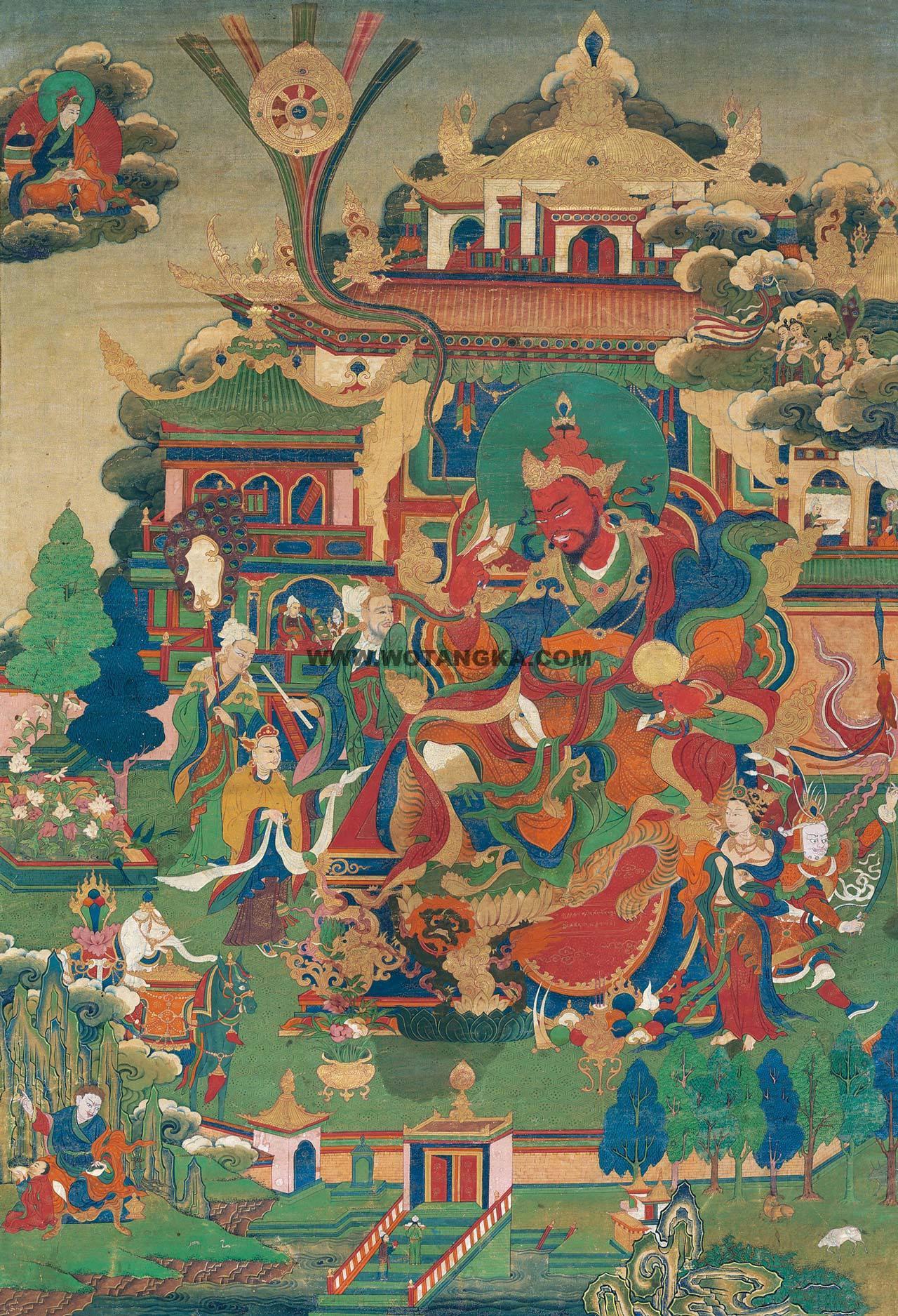 沃唐卡编号AC58897：莲花生大士·莲师八变之古汝莲花王