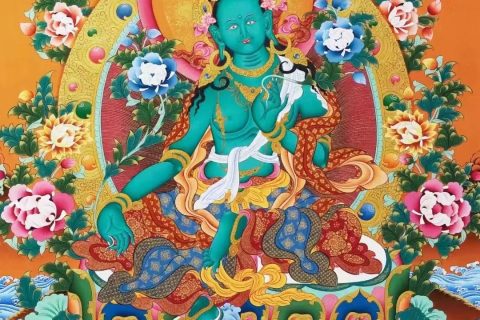 编号138-192413：彩绘唐卡-绿度母（76*51CM左右）