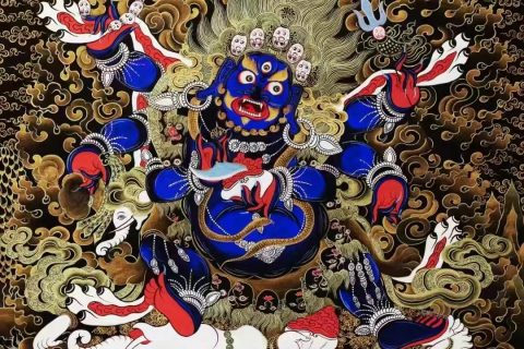 编号138-216688：黑金唐卡-六臂玛哈嘎拉（80*59CM左右）