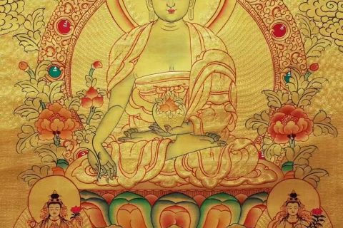 编号138-356610：黄金唐卡-药师佛（55*40CM左右）
