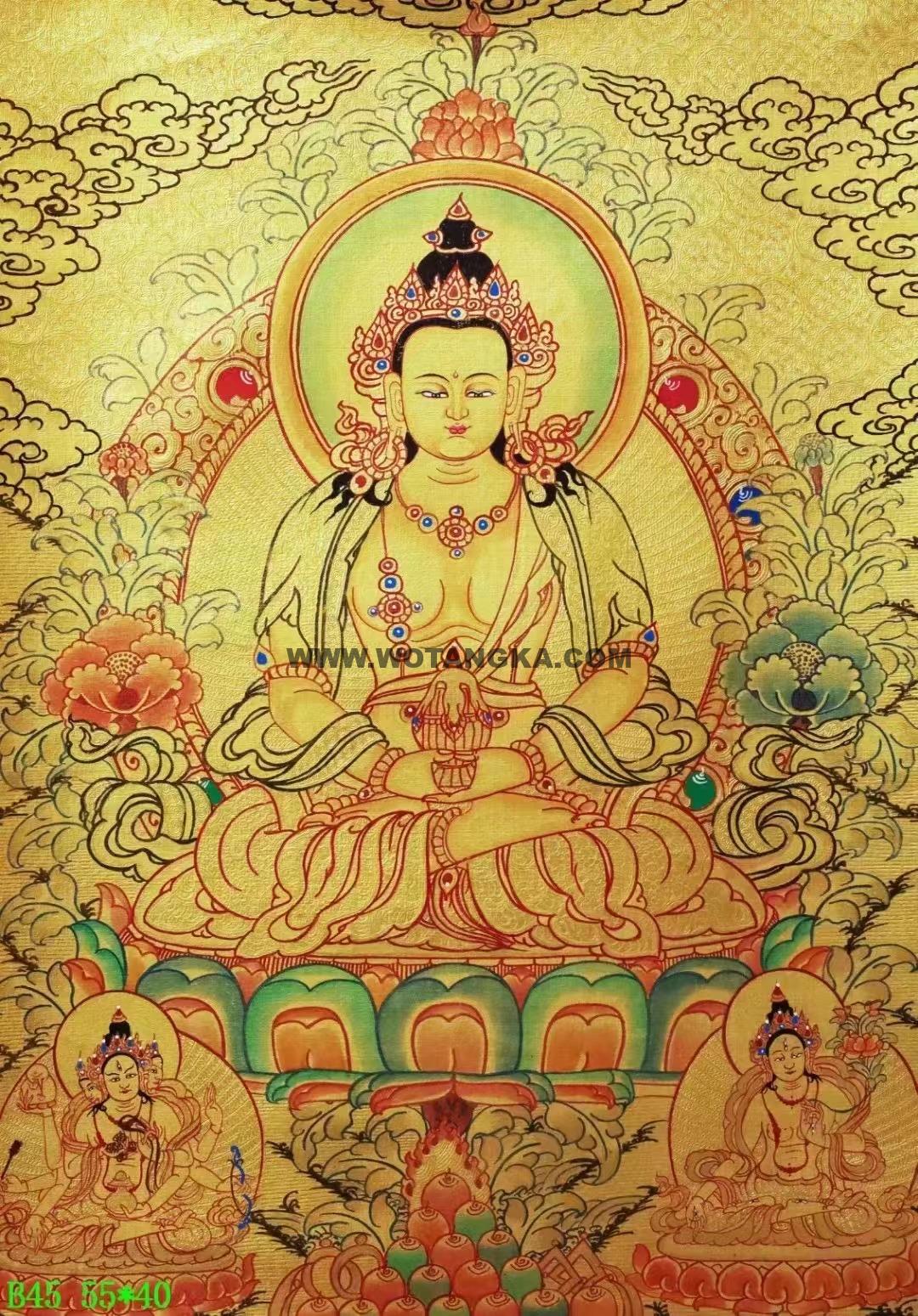 编号138-544265:黄金唐卡-长寿佛·长寿三尊(55*40CM左右)