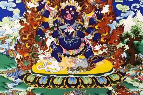 编号138-647829：彩绘唐卡-六臂玛哈嘎拉（76*51CM左右）