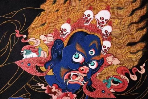 编号138-738252:彩绘唐卡-吉祥天母·佛头(30*30cm左右)