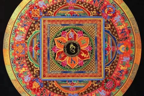 编号138-949399：彩绘唐卡-时轮金刚坛城（70*70CM左右）
