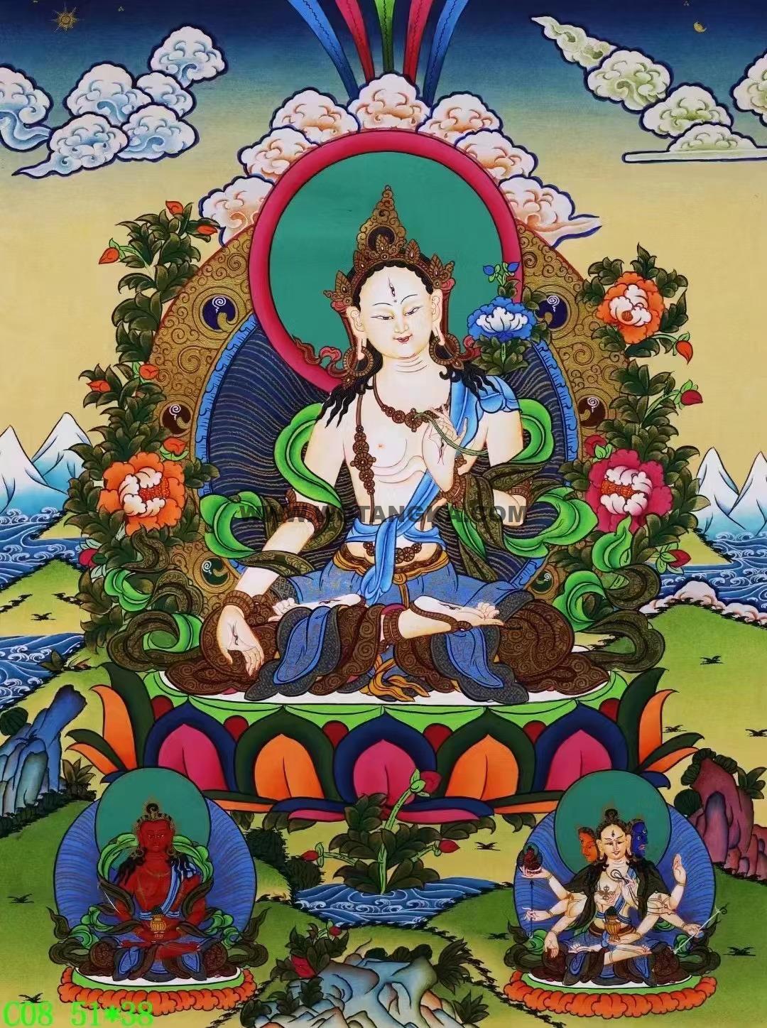 编号138-990902:彩绘唐卡-白度母·长寿三尊(51*38CM左右)