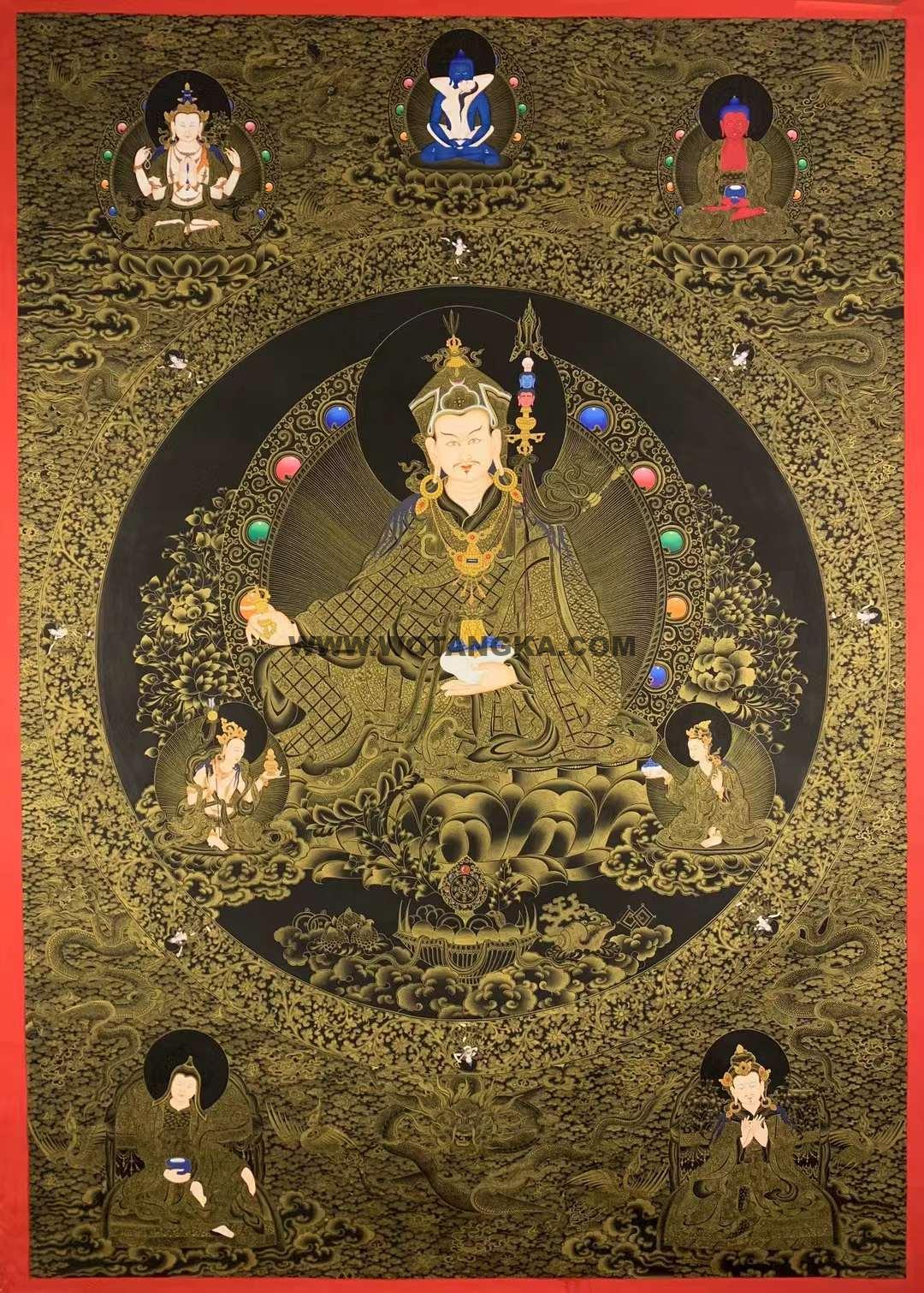 编号155-991436:黑金唐卡-莲花生大士·师君三尊(150*110CM左右)