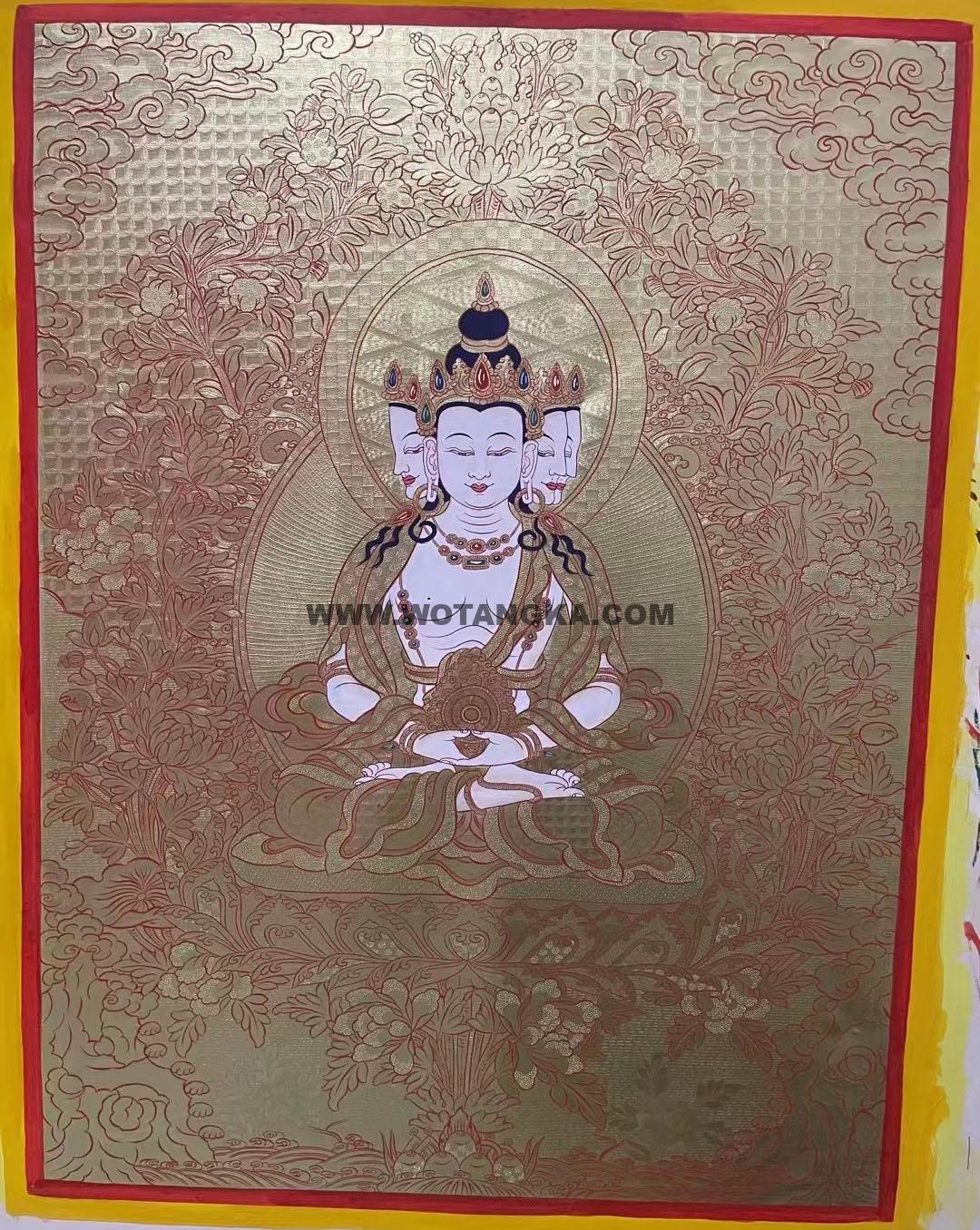 |已结缘·可定制|唐卡寄卖编号:JM·188-103826-四面大日如来金莲图(金唐)