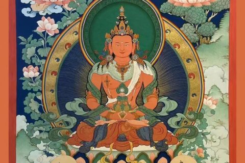 编号188-132093：彩绘唐卡-长寿佛·长寿三尊（75*50CM左右）