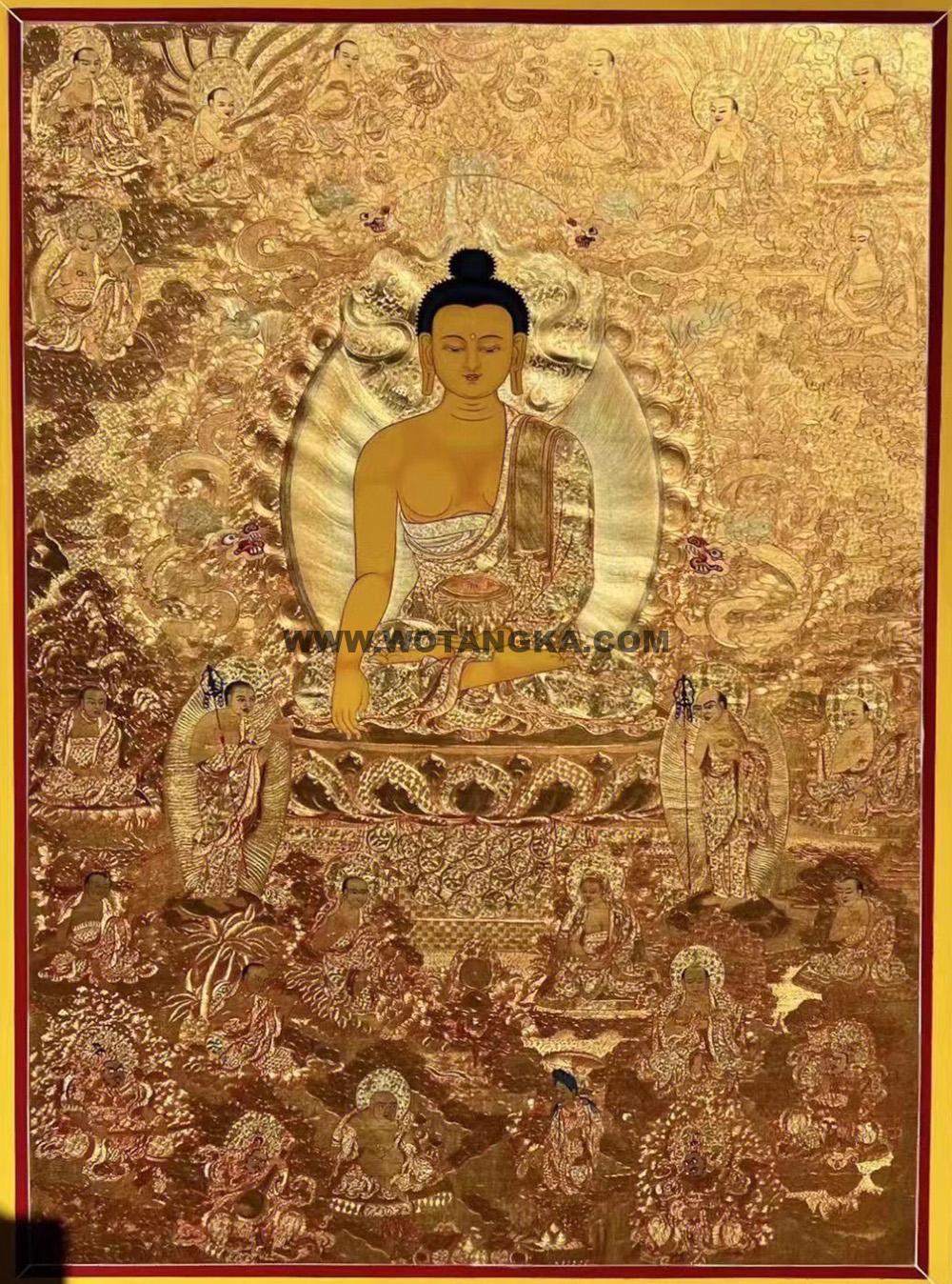 热贡-拉藏·画院：黄金唐卡-释迦牟尼佛·十八罗汉（120*80CM左右）
