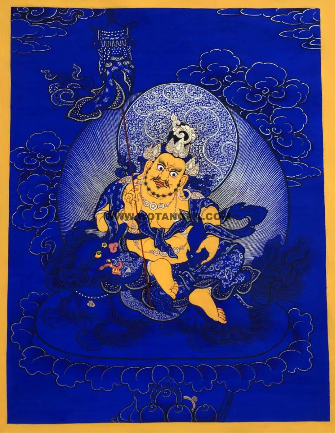 热贡-完德才让·画院:蓝金唐卡-财宝天王(30*20CM左右)