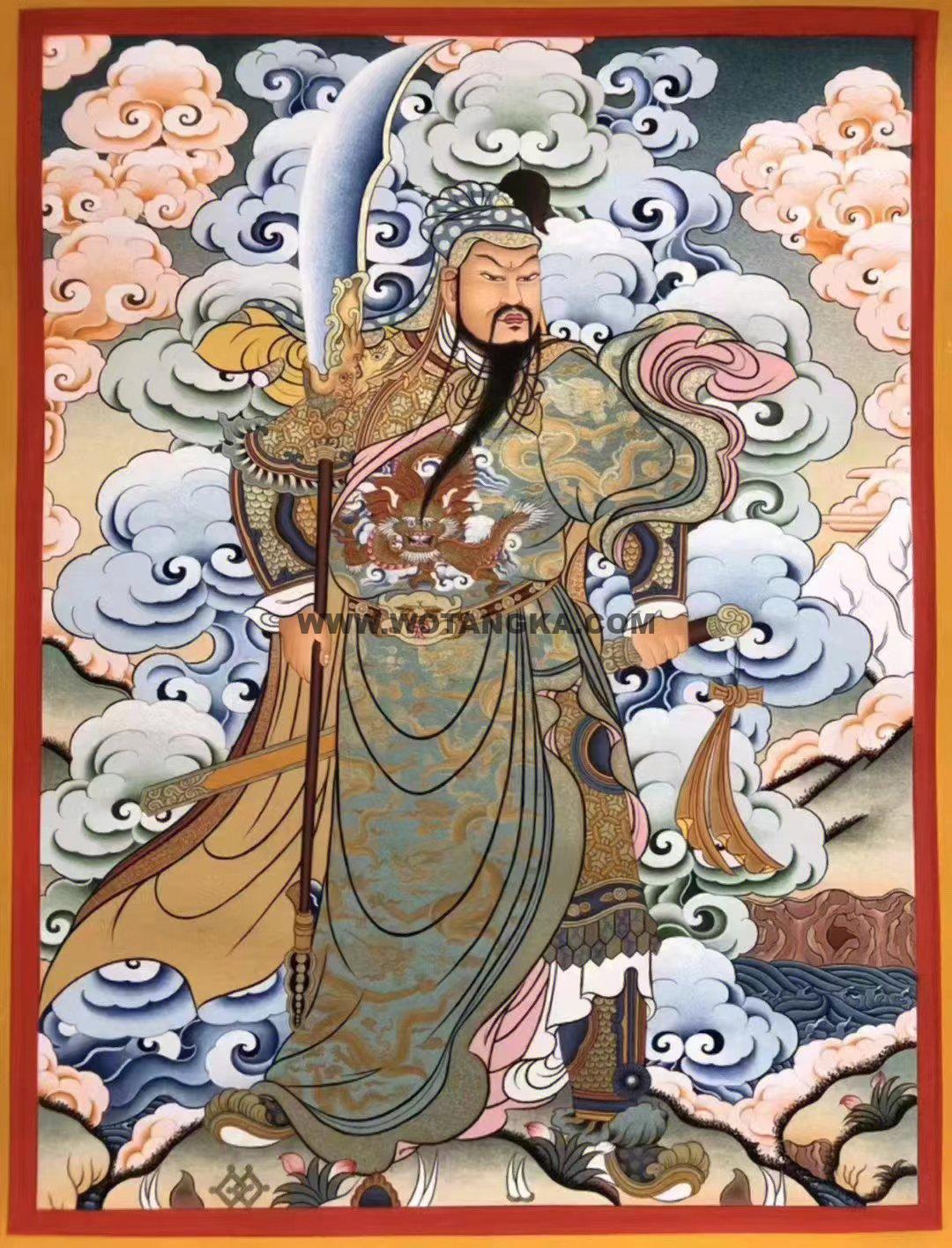 热贡-完德才让·画院:彩绘唐卡-关公·伽蓝菩萨(50*40CM左右)