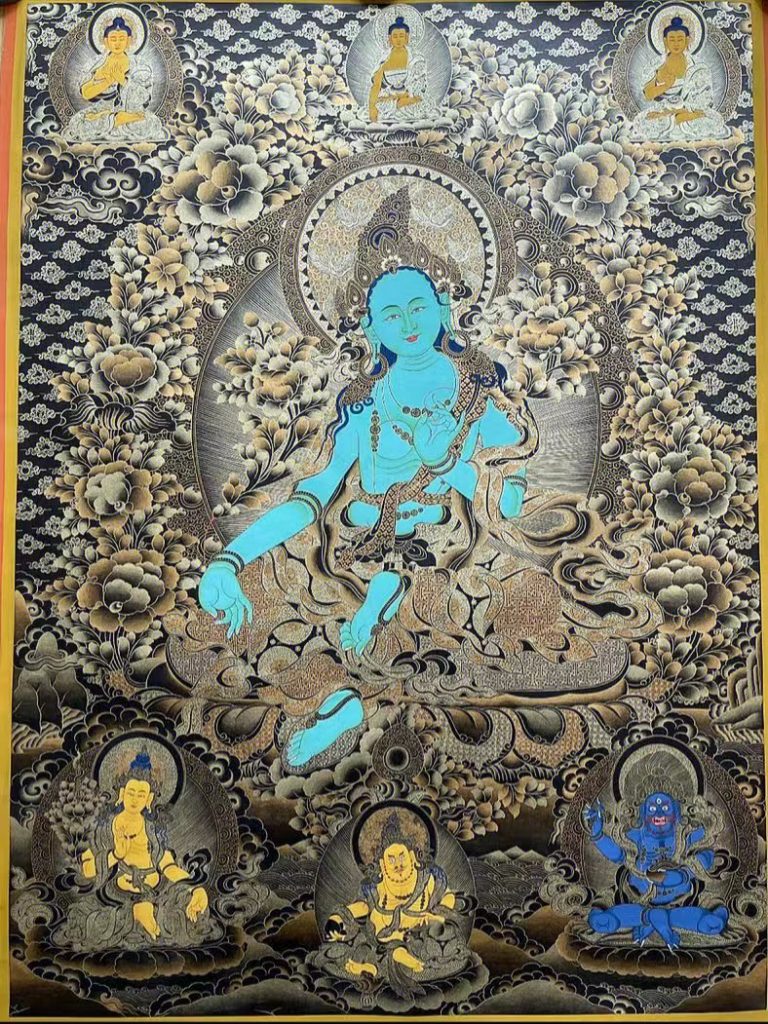 编号188-368429：黑金唐卡-绿度母（80*60CM左右）