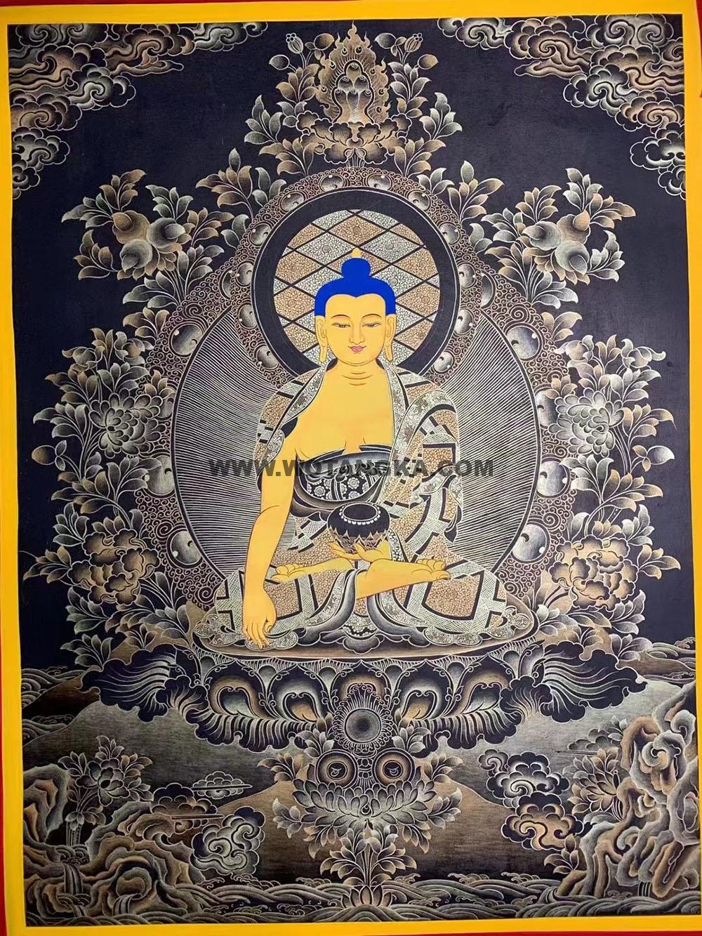 热贡-东智加·画院：黑金唐卡-释迦牟尼佛（60*45CM左右）