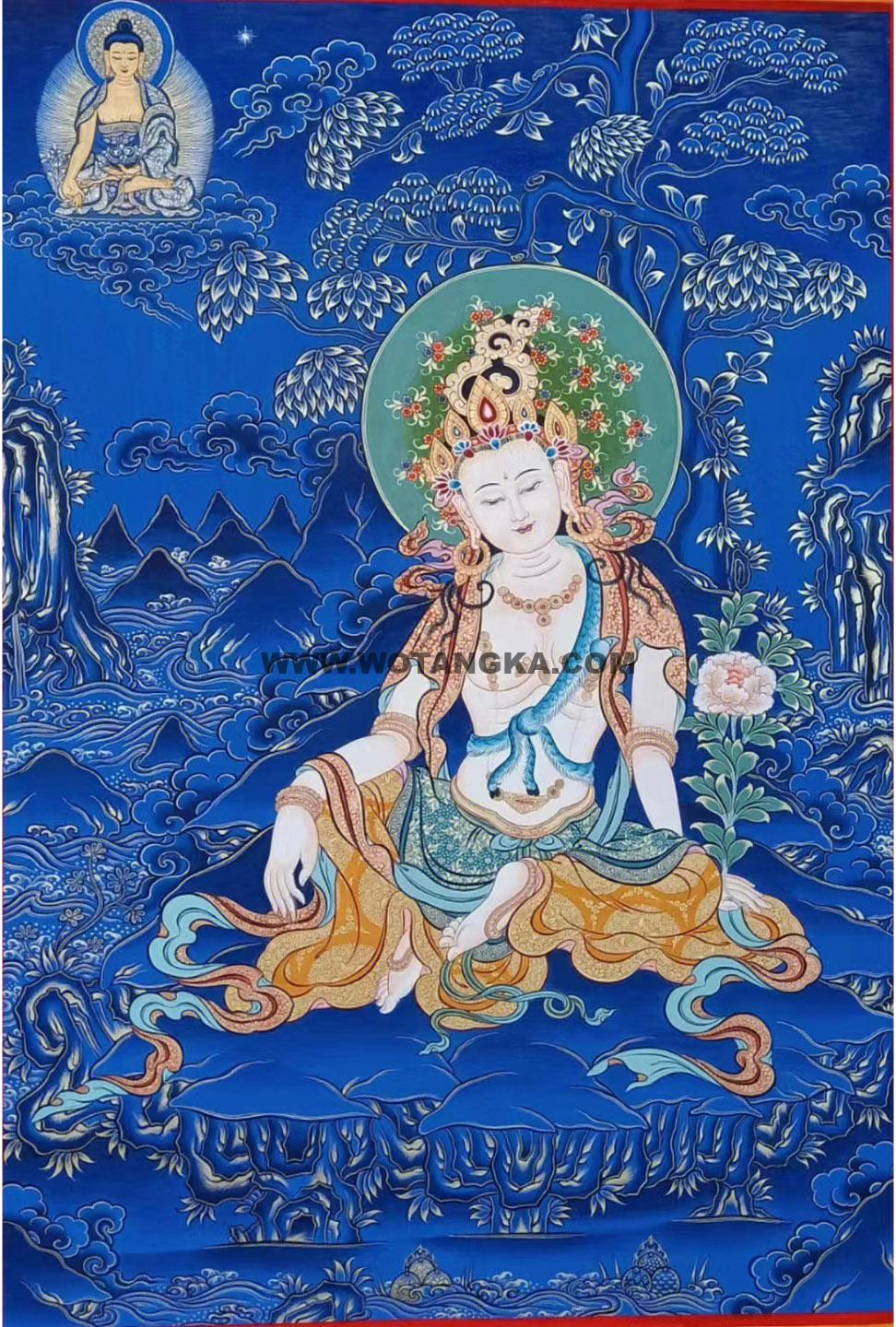 热贡-拉藏·画院：蓝金唐卡-观音菩萨（70*50CM左右）