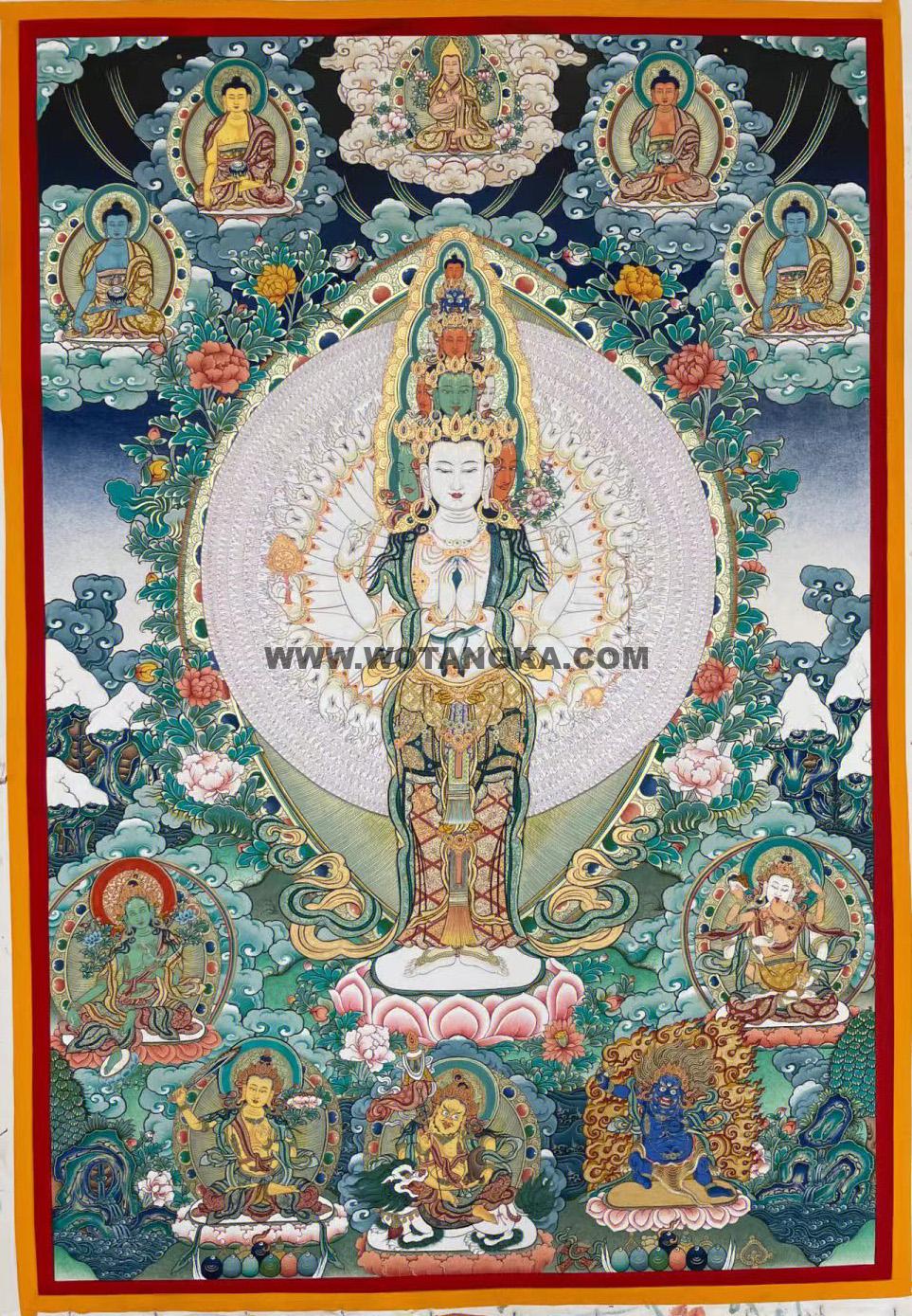 |已结缘·可定制|唐卡寄卖编号:JM·188-392978-千手观音绿园佛国净土(彩唐)