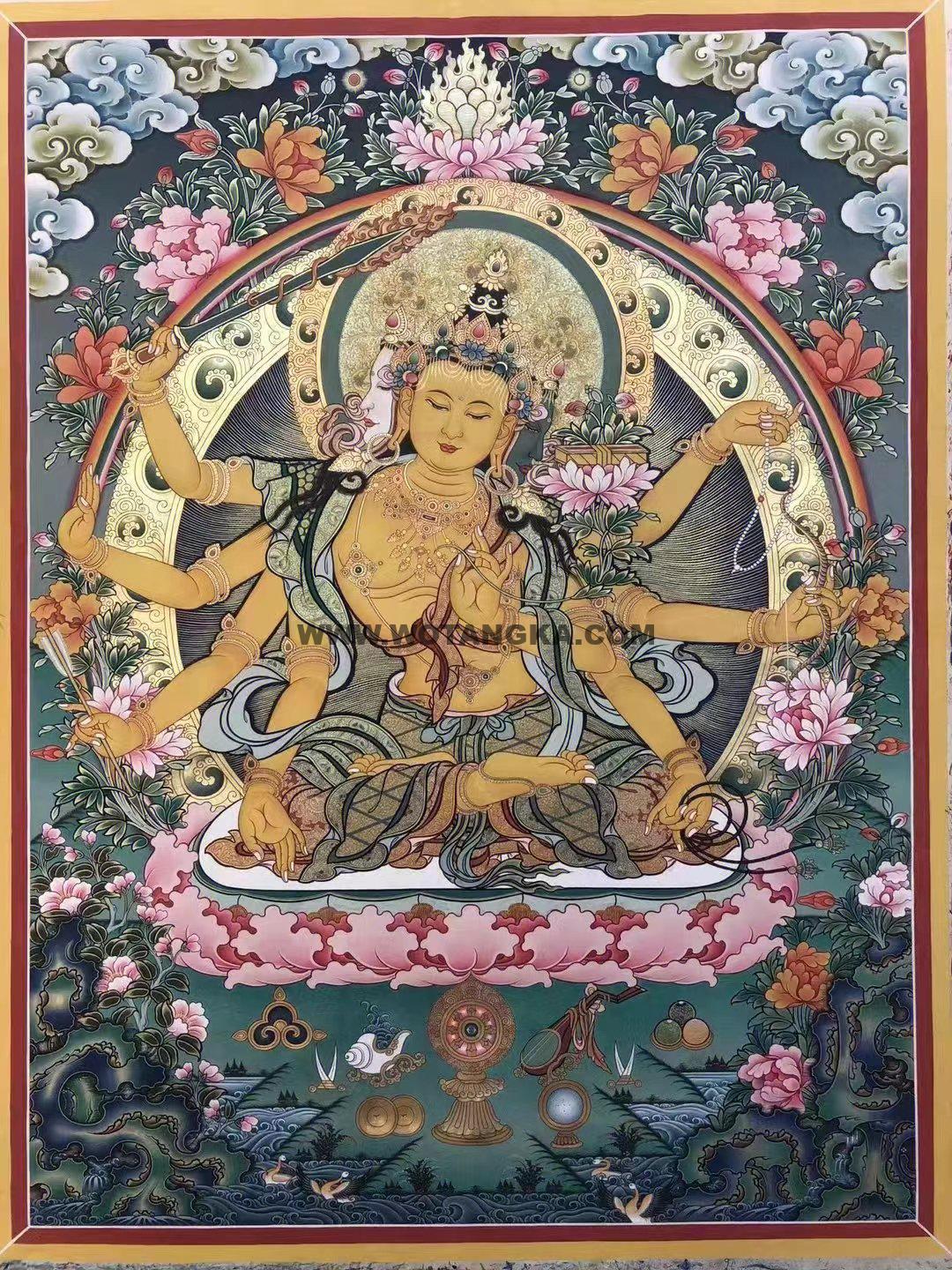 |已结缘·可定制|唐卡寄卖编号:JM·188-415186-三面八臂文殊师利菩萨妙吉祥(彩唐)