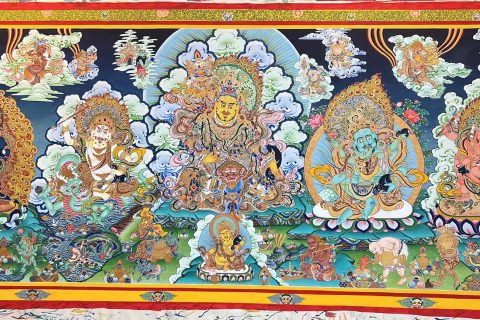 编号188-434081：彩绘唐卡-财宝天王·五方财神（90*215CM左右）