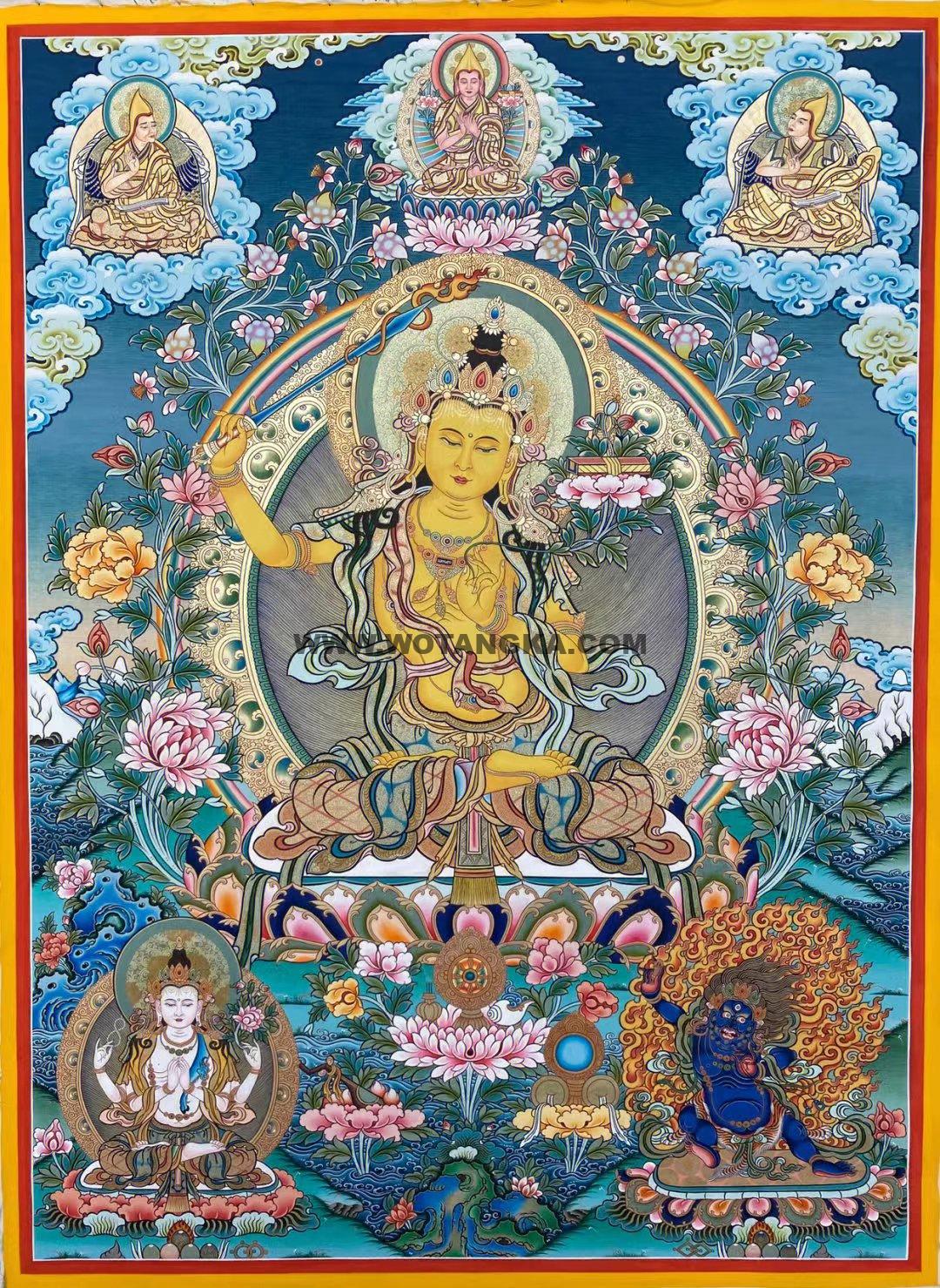 编号188-474850:彩绘唐卡-文殊菩萨·三怙主(80*60CM左右)