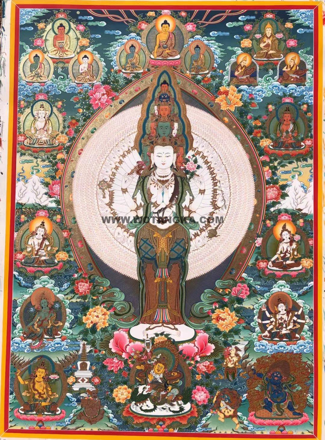 编号188-476970:彩绘唐卡-千手观音·三怙主(120*80CM左右)