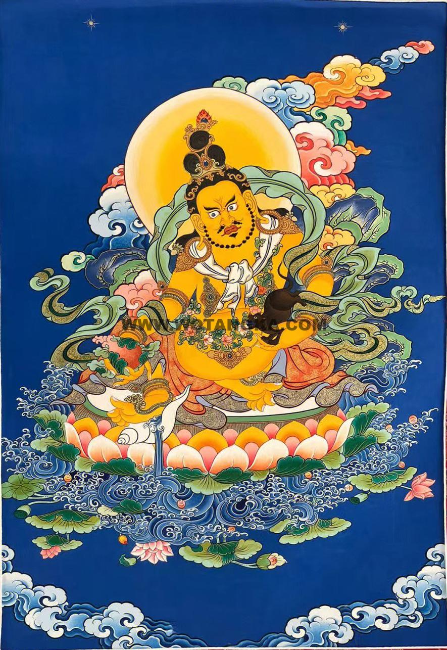 |已结缘·可定制|唐卡寄卖编号:JM·188-518146-星空顶髻黄财神(蓝唐)