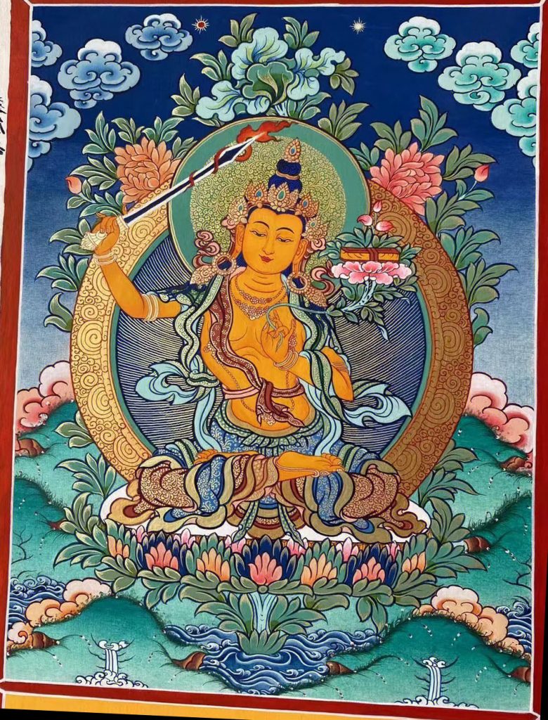 ｜已结缘·可定制｜唐卡寄卖编号：JM·188-522360-智慧童子文殊供养图（彩唐）
