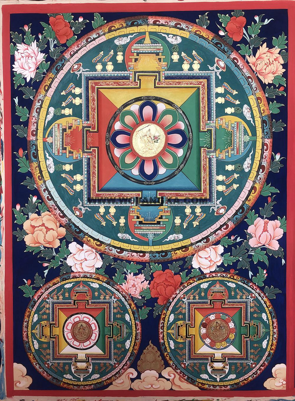 热贡-扎巴·画院：彩绘唐卡-文殊菩萨·三怙主坛城（80*50CM左右）