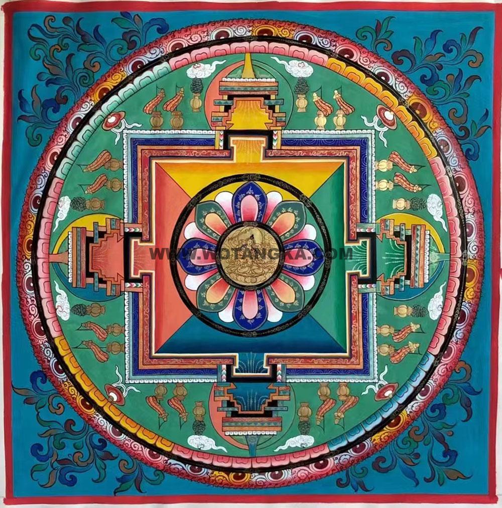 热贡-扎巴·画院:彩绘唐卡-文殊菩萨坛城(50*50CM左右)