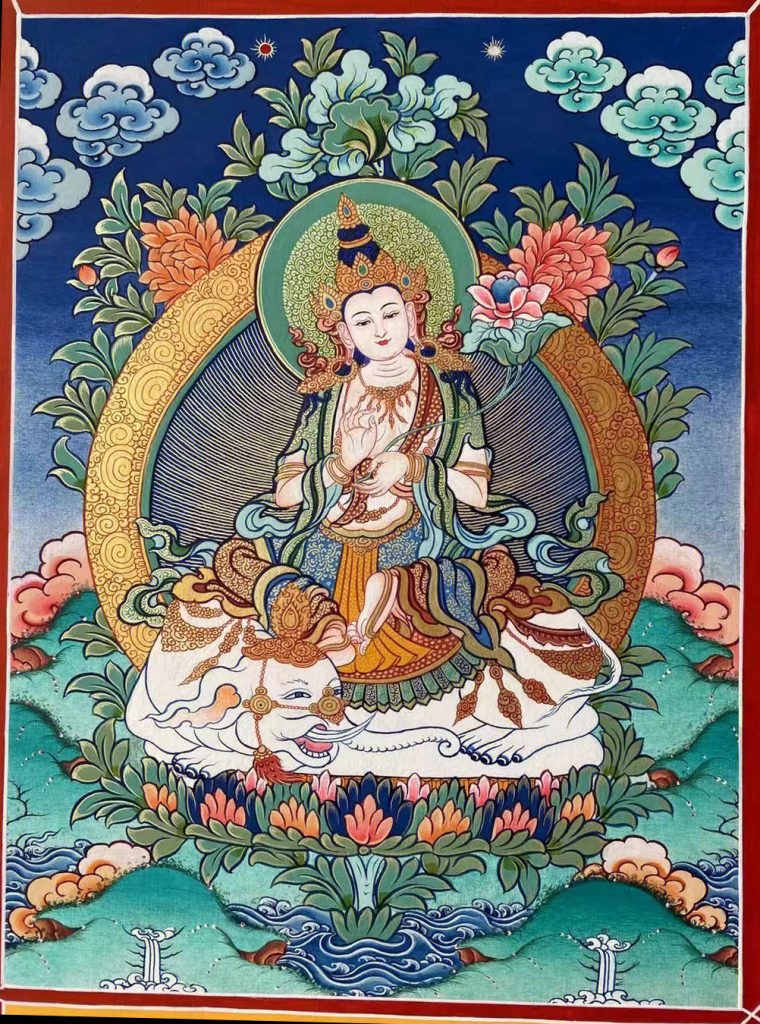 ｜已结缘·可定制｜唐卡寄卖编号：JM·188-602528-白象普贤吉祥供养图（彩唐）