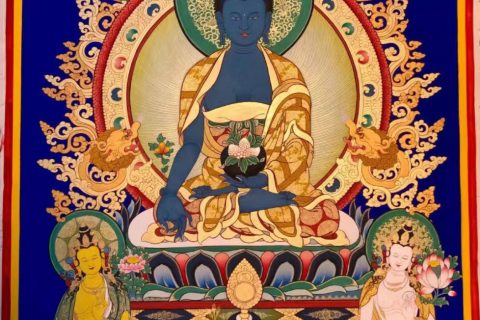 编号188-612996：蓝金唐卡-药师佛（80*60CM左右）