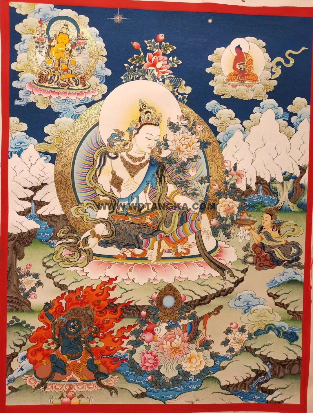热贡-格桑多吉·画院：彩绘唐卡-观音菩萨·三怙主（80*60CM左右）