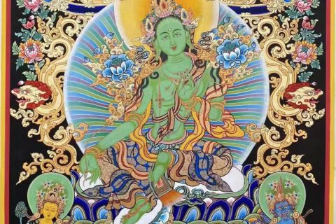 编号188-753893：黑金唐卡-绿度母（75*50CM左右）