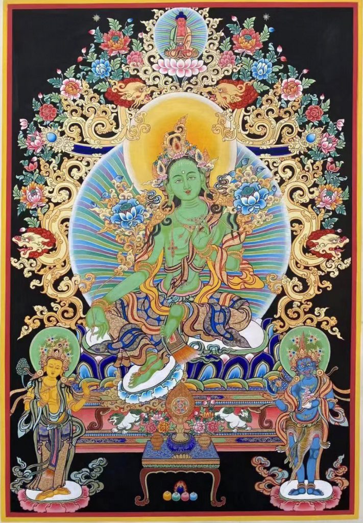 编号188-753893：黑金唐卡-绿度母（75*50CM左右）